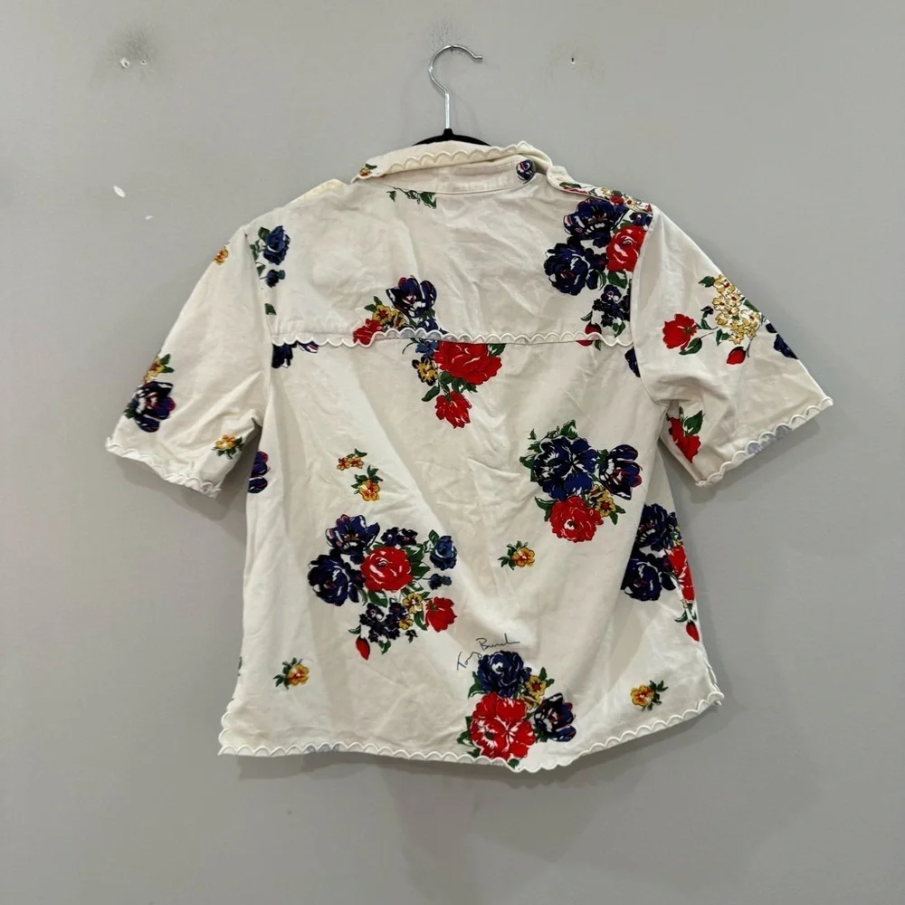 Tory Burch Blouse Twill Safari Top Button Down in Ivory Tea Rose